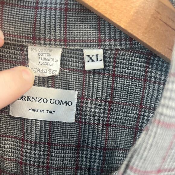 Lorenzo Uomo Mens Red/Gray Grid Plaid Cotton Button Up Shirt Holiday | Size XL - Picture 3 of 6